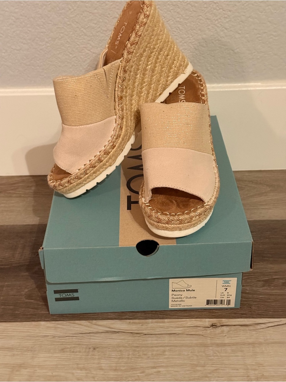Toms Monica Mule Peony Suede Metallic Box Label - Pink